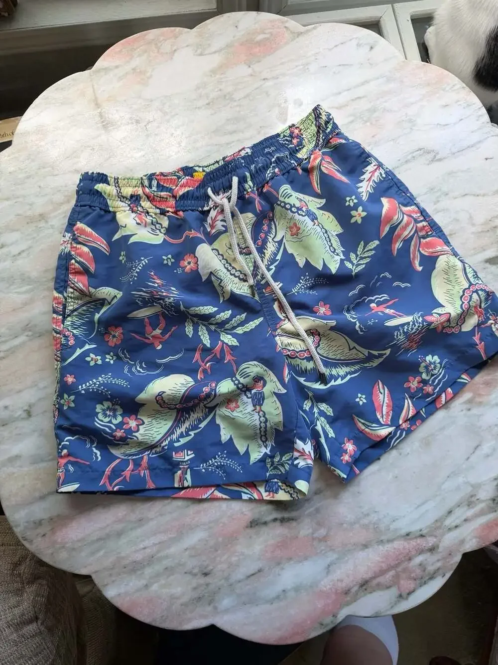 Polo Ralph Lauren Tropical Hawaiian Print Swim Trunks with Hula Girl and Surfer